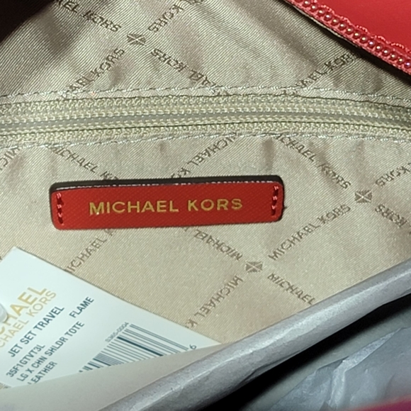 NWT Michael Kors Authentic Jet Set Large X Chain Flame Red Shoulder Tote - Picture 5 of 15